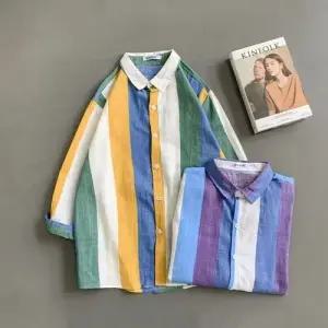 코아픽샵 캐주얼 남성 키작남 체크 셔츠 봄가을 컬러 스트라이프 긴팔 트렌디 커플 꾹3