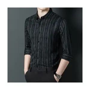 코아픽샵 남자 니트 캐주얼 스트라이프 키작남 슬림핏 양털 긴팔 체크 셔츠 봄가을 꾹3