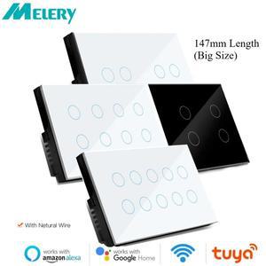 멜러리 와이파이 스마트 투야 라이트 스위치 4/5/6/8/10 갱 글래스 월 터치 센서 알렉사 원격 음성 제어 구