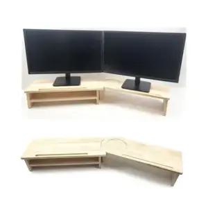 듀얼모니터받침대 우드핏 원목 듀얼 모니터 받침대 2단 기본