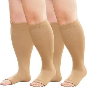 보달라 플러스 사이즈 압박 양말 남성 여성용 넓은 종아리 발가락 없는 스타킹 - 여행 간호사를 위한 오픈