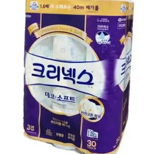 먼지없는휴지 두루마리 크리넥스 데코 앤 소프트 3겹 화장지40m30롤