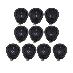 10Pcs SPST 스냅인 ON-Off 2 핀 라운드 로커 보트 스위치 가전 제품 교체 용 검정색 AC 250V 6A 10A