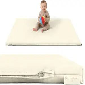 펀유 비건 가죽 아기 놀이 매트 48x48 두꺼운 폼 플레이펜용 패딩 및 쿠션 플레이펜 1.2인치 두께 크림