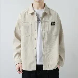 키체샵 남성용 가을 캐주얼 봄 솔리드 자켓 코듀로이 긴팔 칼라 셔츠 HO3