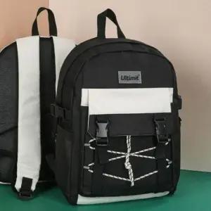 10대 학생용 데일리 공용 블랙 백팩 학교용 캐주얼 가방