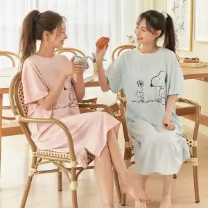 안파  잠옷 파자마 홈웨어 반팔 수면 여름 선물 반팔 원피스 꽃을줄게 스누피