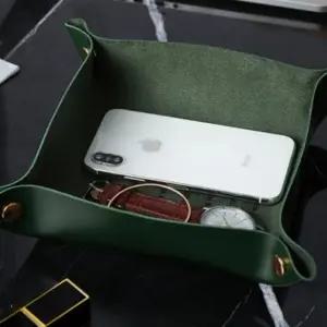 (색상 그린 소형)다용도 화장품 소품 트레이 가죽 수납 소형 정리함