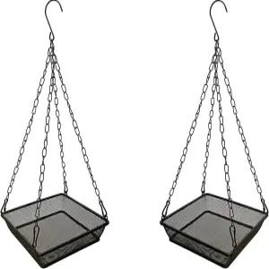 야생 조류를 유인하는 뒷마당 야외 정원 장식을 위한 2팩 걸이식 조류 먹이 트레이 플랫폼 금속 메쉬 씨앗