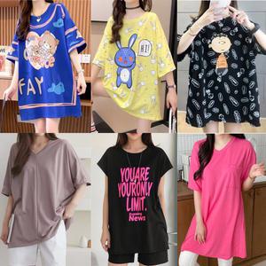 여름상품708빅사이즈여성롱반여자 박스 루즈핏티미시 나염새로본