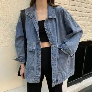 여성 2컬러 오버핏 박시 청자켓 데님자켓 W N04 간절기아우터 오버핏 데님자켓 흑 청자켓 여자