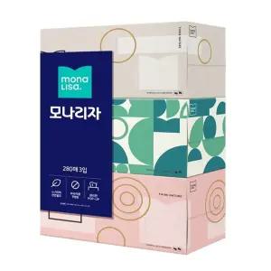 모나리자 각티슈 280매 3입/곽티슈/미용/사각/티슈/각휴지/곽휴지/휴지/사각휴지/사무실/병원/거실/침실