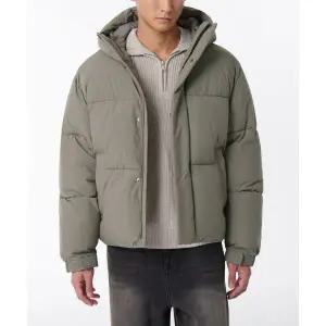 무신사스탠다드 데일리 푸퍼 후디드 숏 패딩 재킷 더스티 카키 1631162