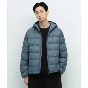 무신사스탠다드 스퀘어 퀼티드 후디드 라이트 패딩 재킷 블루 그레이 1622969