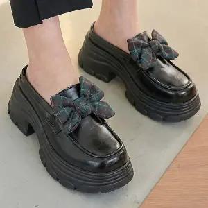 더힐슈즈 키높이 리본 워커굽 여성여자 구두 정장화 로퍼 뮬 블로퍼 7cm sjLY-6811