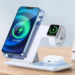 3in1 무선 충전기 다기능 접이식 스마트폰 무선 충전 거치대 워치 이어폰 탁상용 개인용 침대 멀티