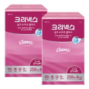 크리넥스 실크소프트 250매 6입 2팩 총 12개 천연펄프 미용티슈 각티슈
