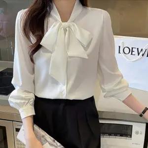 블라우스 셔츠 브라우스 하객룩 오피스룩 출근룩 리본 쉬폰