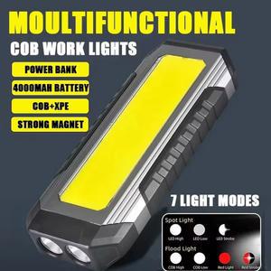 휴대용 18650 램프, 캠핑 랜턴, 손전등, 보조배터리 LED 방수 4000mAh 충전식 작업등 COB USB