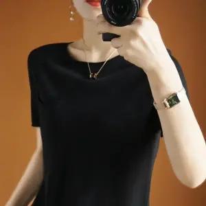 니트 블라우스 부드러운 라이오셀 티셔츠 여름 여성 반팔