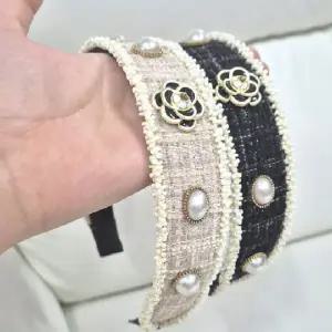 트위드 진주 까멜리아 헤어밴드 머리띠