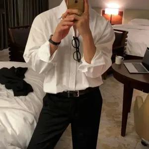 픽호샵 캐주얼 가을 남성 고급 키작남 루즈핏 솔리드 긴팔 셔츠 칼라 티 꾹3