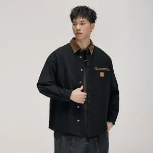 픽호샵 남성용 빈티지 가을 배색 카하트 키작남 셔츠 솔리드 사파리 자켓 아우터 칼라 카고 꾹3