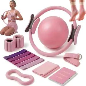 홈 운동을 위한 필라테스 장비 키트 링 세트 볼 조절 가능한 발목 및 손목 무게 저항 밴드 그립 양말 지침