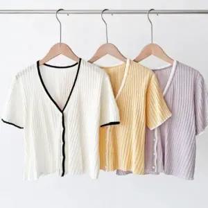 여자용 크롭 브이넥 반팔 니트 가디건 봄가을 데일리웨어 여름 봄 니트 데일리 반팔 가을 가디건