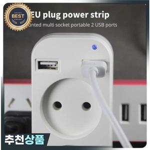 EU 플러그 전원 스트립 USB 포트표시등  5V 2A AC 콘센트 소켓 2 여행용 충전 어댑터 전기