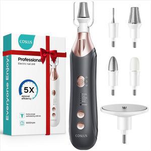 COSLUS 프로페셔널 매니큐어 페디큐어 키트, 발톱 손 발 관리를 위한 5-in-1 전기 네일 파일 - 두꺼운 손톱을 넓은 그라인더, 무선, 5 스피드, 남성 여성 시니어 홈 살롱, 블랙, C43(END10)