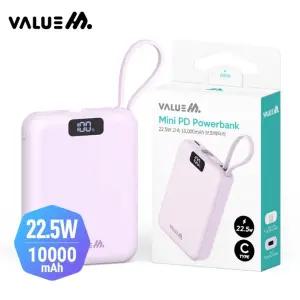 [인씨네] 밸류엠 PD 22.5W 고속충전 케이블 일체형 미니 보조배터리 10000mAh C타입 퍼플색상