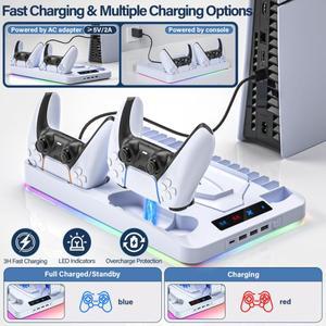 호환 P58 RGB 쿨링 스탠드 (PS5/슬림/프로/디스크/디지털 콘솔용) 게임패드 충전 거치대 헤드셋 걸이 게임