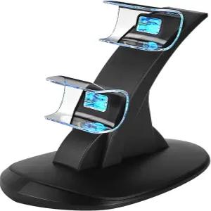 PS5 컨트롤러 충전 스테이션 PlayStation 5용 듀얼 스탠드 IC 보호 타입-C 케이블이 있는 고속 도킹