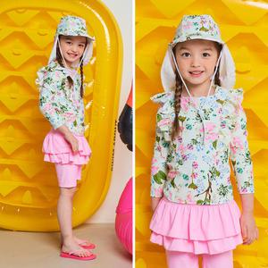 아이스샌드 키즈 여아 래쉬가드 세트+플랩캡 3피스 유아 아동 수영복 BR92005