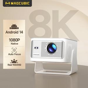 Magcubic 900ANSI 자동 초점 8K 네이티브 1080P 안드로이드14 프로젝터 와이파이6 BT5.4 휴대용 영화 야외