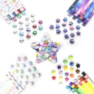 이비오엡 5450장 오리가미 스타 종이 스트립 27장의 단색 및 DIY 핸드크래프트용 7가지 테마 럭키 스페이스