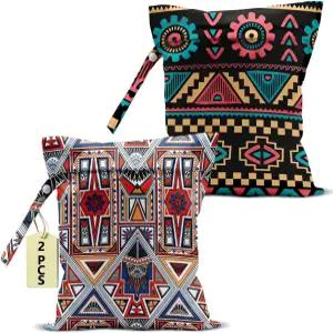 수영복 기저귀 여행 수영장 해변 더러운 요가복 세면도구 방수 생일 크리스마스 선물용 2PCS 에스닉 프린트