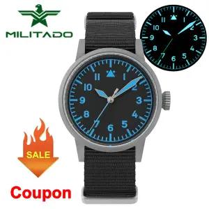 호환  밀리타도 ML10 V2 쿼츠 시계 100m 방수 사파이어 크리스탈 빈티지 시계 VH31VH60 스위핑 세컨드 무브