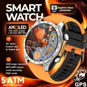 호환  2025년형 내장 GPS 오프라인 지도 위치 스마트워치 남성용 4GB 메모리 5ATM 방수 MP34 나침반 BT 통
