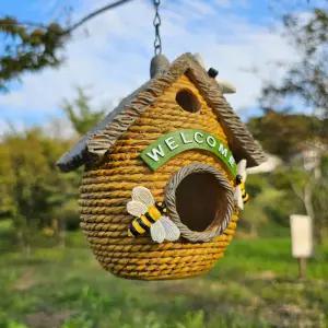 정원소품 정원꾸미기 나무 장식 조형물 인테리어 소품 화단 유치원 (라탄 바구니 새집)