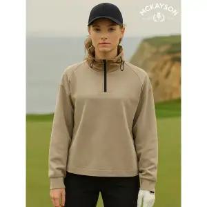 [아웃도어스/맥케이슨]여성 소재 믹스 반집업 티셔츠 베이지 MDW4TL625BEG