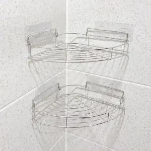 부착형 코너 스텐 선반 2P 욕실수납 선반
