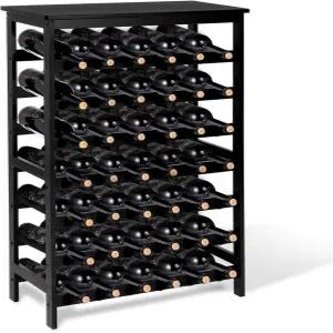 밤비션 대나무 와인 랙 독립형 바닥 테이블 상판이 있는 7단 42병 보관 선반 - 블랙