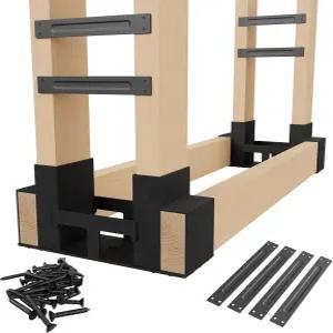 Jusgym 장작 랙 야외 실내 튼튼한 플라스틱 브래킷 키트(4개의 지지 바 포함) 배수 구멍이 있는 3.5mm