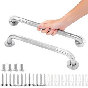 2팩, 샤워 그랩 바 및 욕조 안전 손잡이 - 욕조, 샤워실 화장실 공간에서 낙하 방지를 위한 304개의 스테인리스 텍스처 미끄럼 방지 보조 레일(실버, 16인치)
