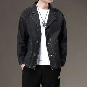 남자정장재킷 정장 자켓 가을 캐주얼 플라워 스몰 카라 데님 코트 루즈핏 원템3