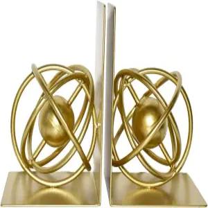 골드 메탈 북엔드 2종 세트 헤비 듀티 북엔드는 북 독특한 모던 기하학 볼 라운드 스타일 장식용 책꽂이