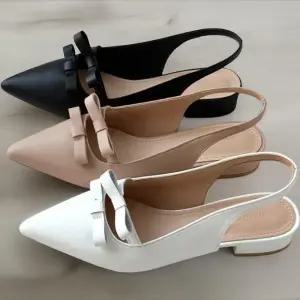 [신상오픈런]여성 신축성 가피 무늬 없는 뾰족코 리본 슬링백 슈즈 (34324678)