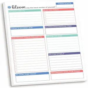 블룸 데일리 플래너 양면 투 두 리스트 플래닝 패드 - 업무 가정 또는 사무실 조직을 위한 80장의 찢어진